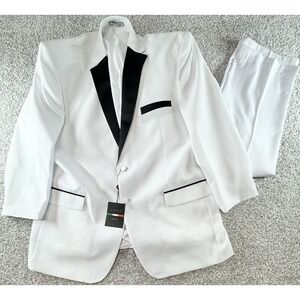 LUCCI Mens White Classic Fit Tuxedo w/Black Sateen Lapel & Trim Size 48L NEW